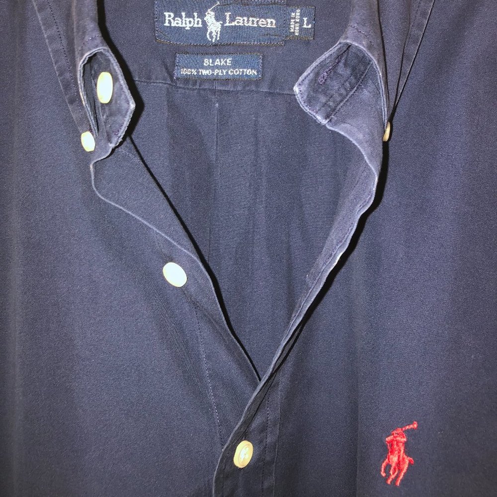 Ralph Lauren Blake navy blue long sleeve button shirt for men. Large